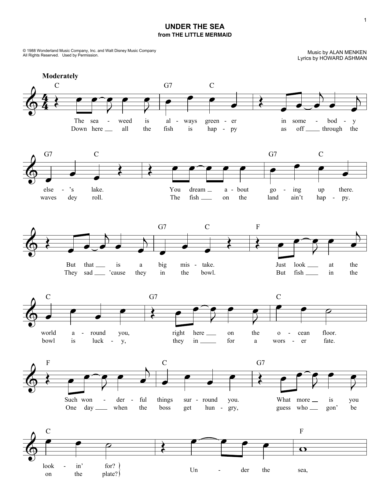 Under The Sea from The Little Mermaid By Howard Ashman Sheet Music For Easy Lead Sheet Fake Book At Sheet Music Direct