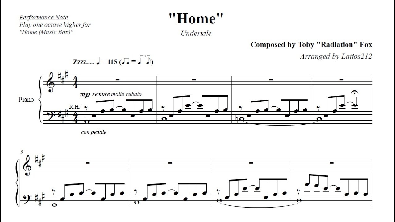 Undertale Home Piano Sheet Music YouTube