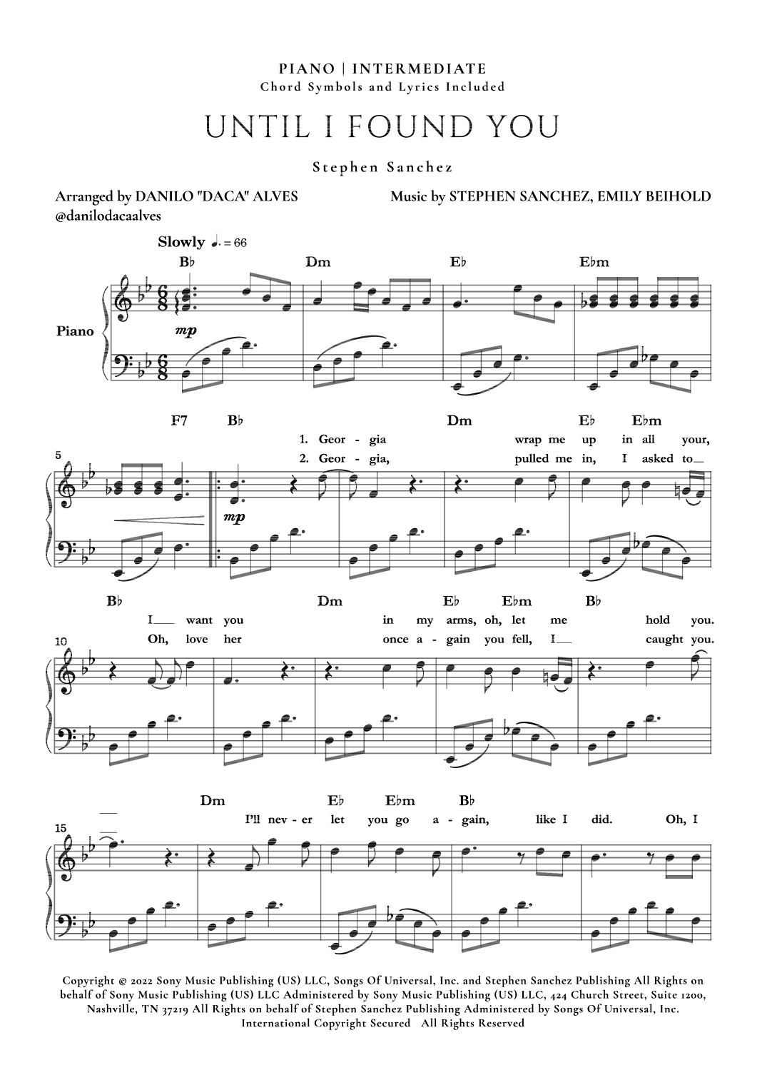 Until I Found You arr Danilo Daca Alves By Stephen Sanchez Sheet Music For Piano Solo At Sheet Music Direct
