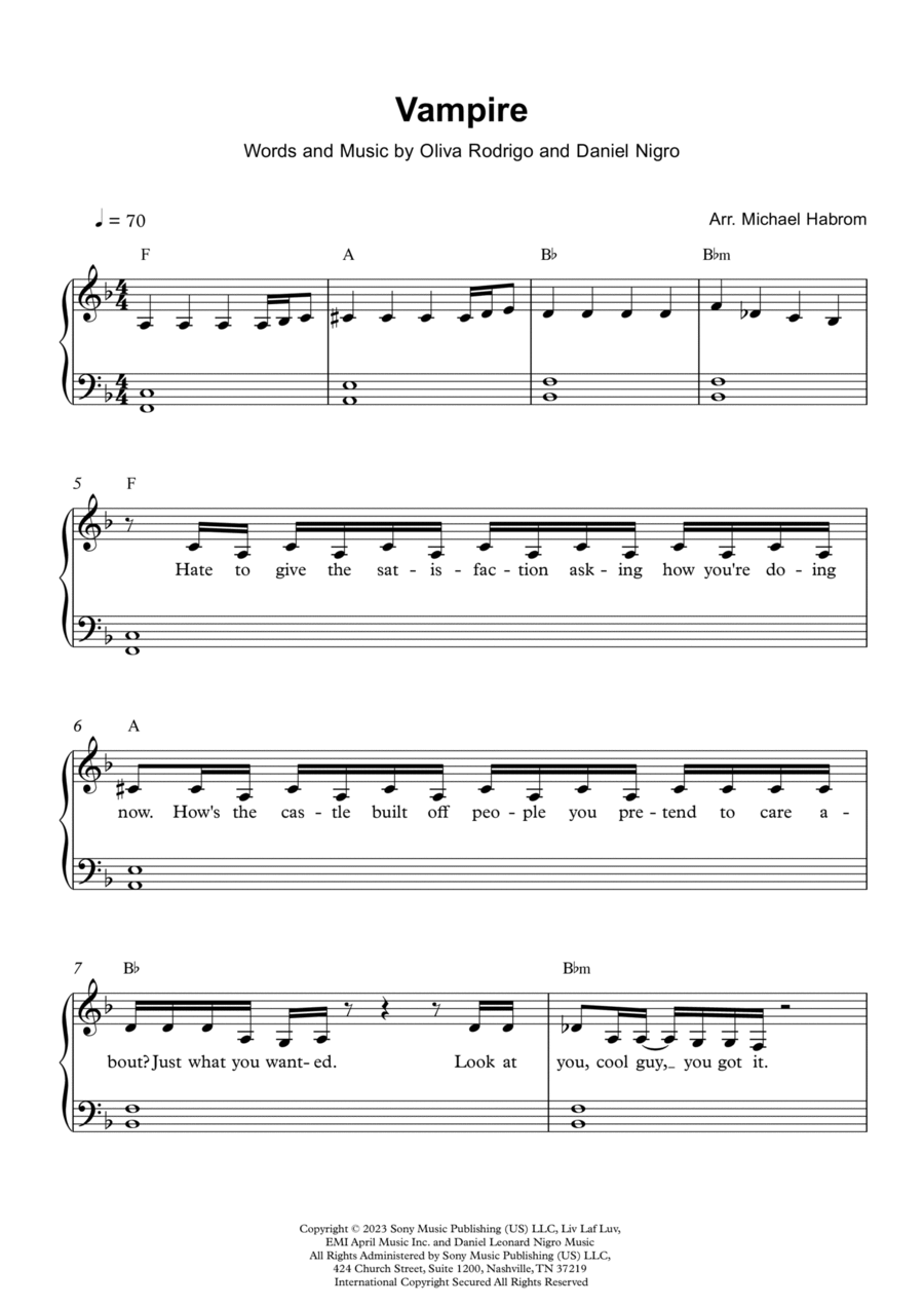 Vampire By Olivia Rodrigo Easy Piano Digital Sheet Music Sheet Music Plus