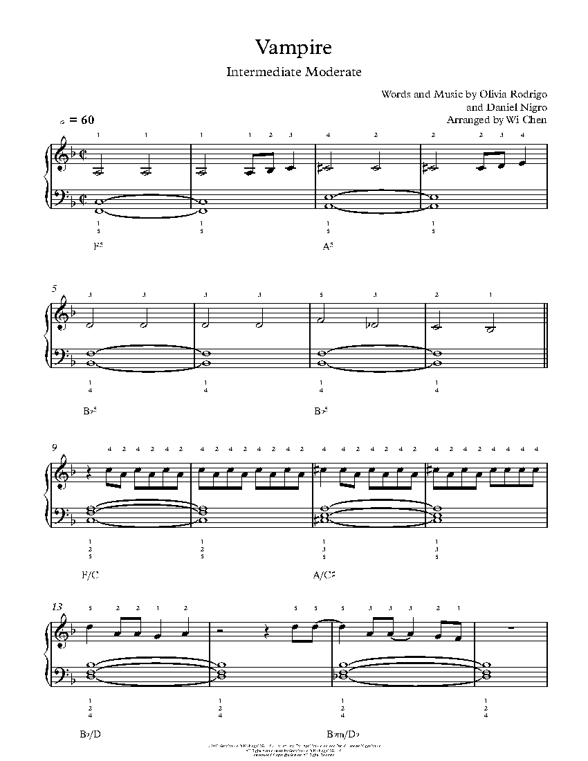 Vampire By Olivia Rodrigo Sheet Music Lesson Intermediate Level