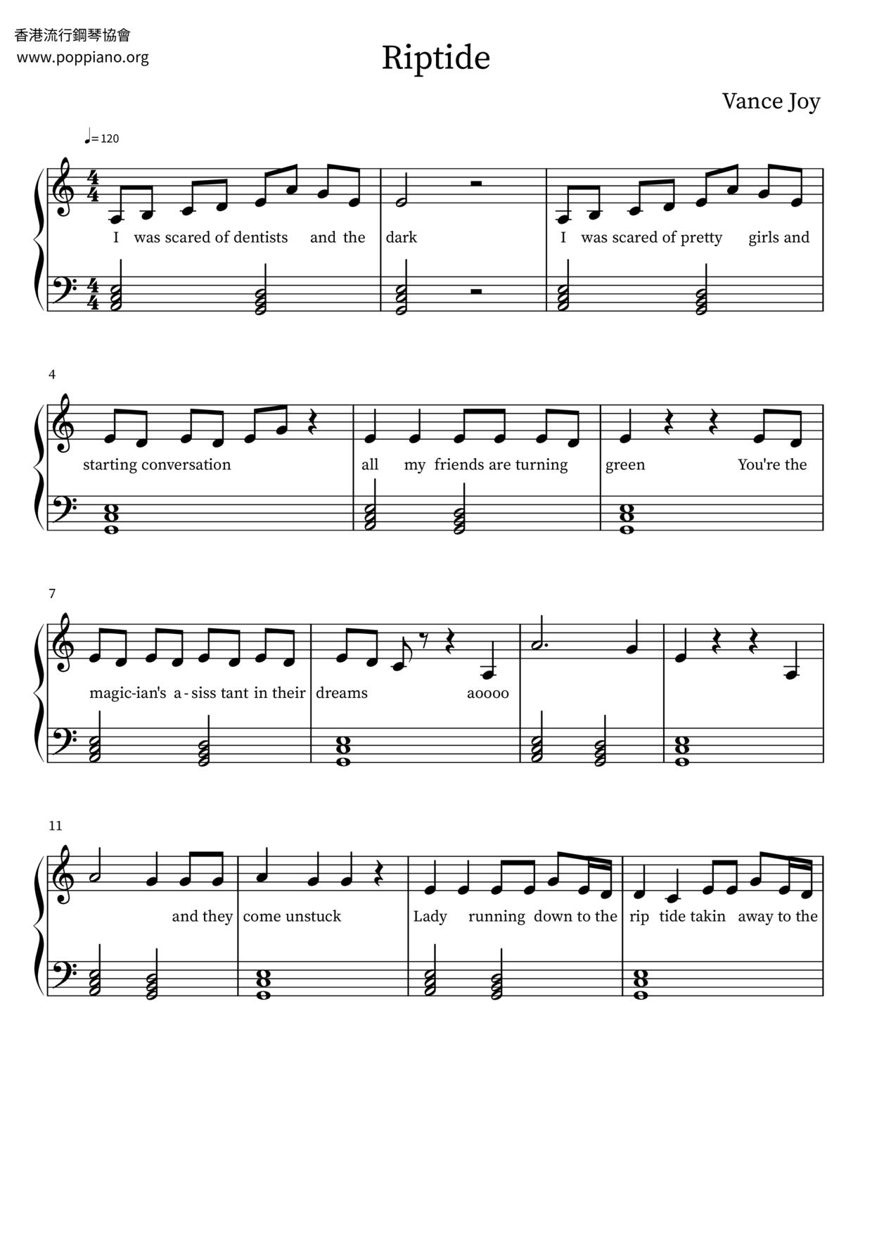  Vance Joy Riptide Sheet Music Pdf Free Score Download 