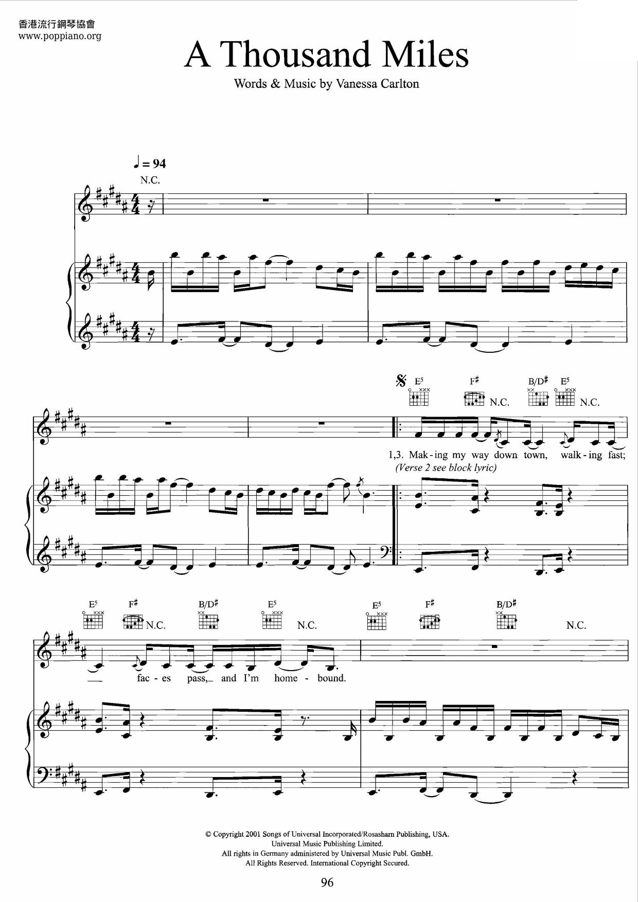  Vanessa Carlton A Thousand Miles Sheet Music Pdf Free Score Download 