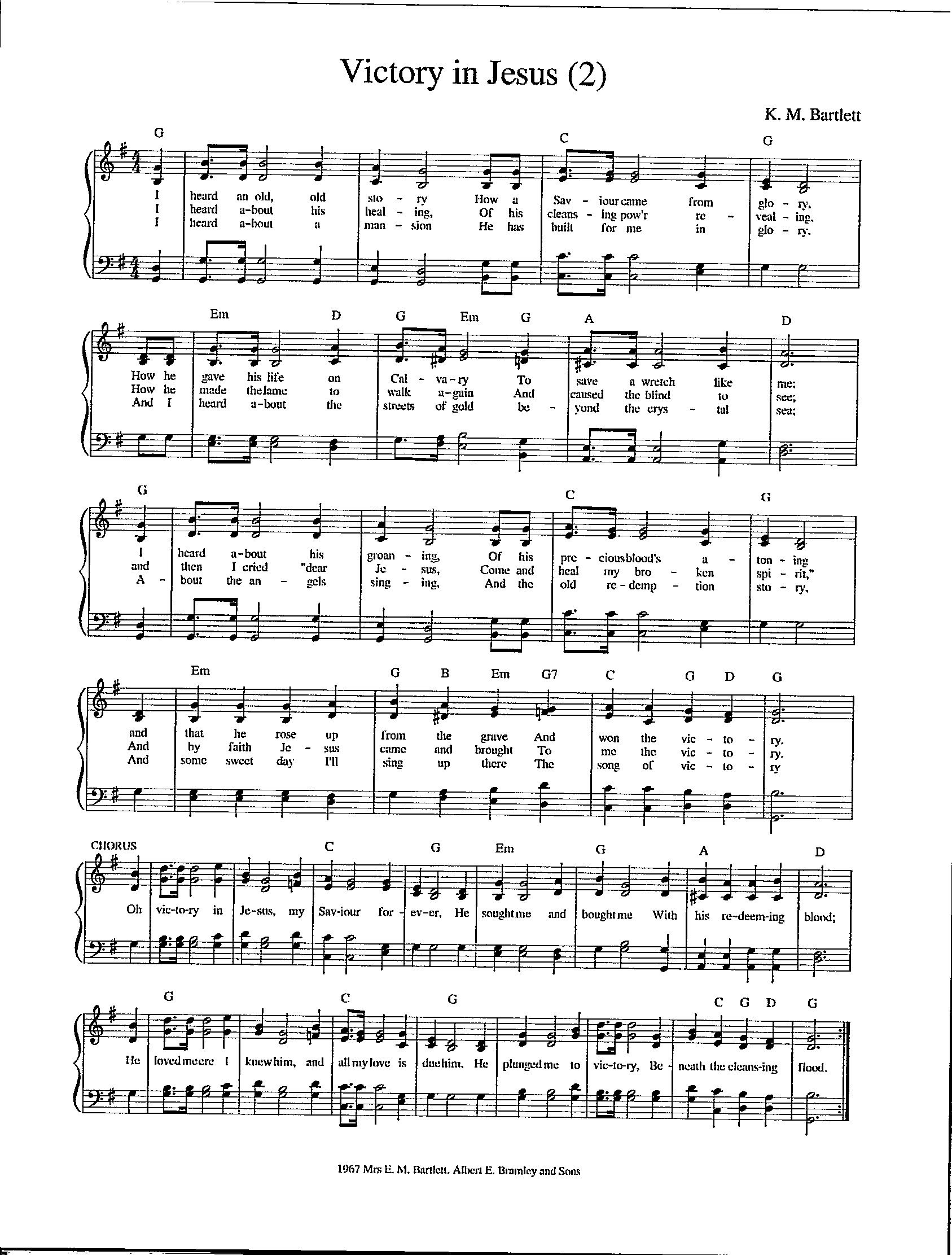 Victory In Jesus Digital Download Hymn Tune For Piano Organ Voices Key Of G Etsy