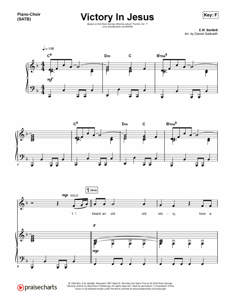 Victory In Jesus Sheet Music PDF Rock Springs Worship Arr Matt Summers Arr Amber Balltzglier PraiseCharts