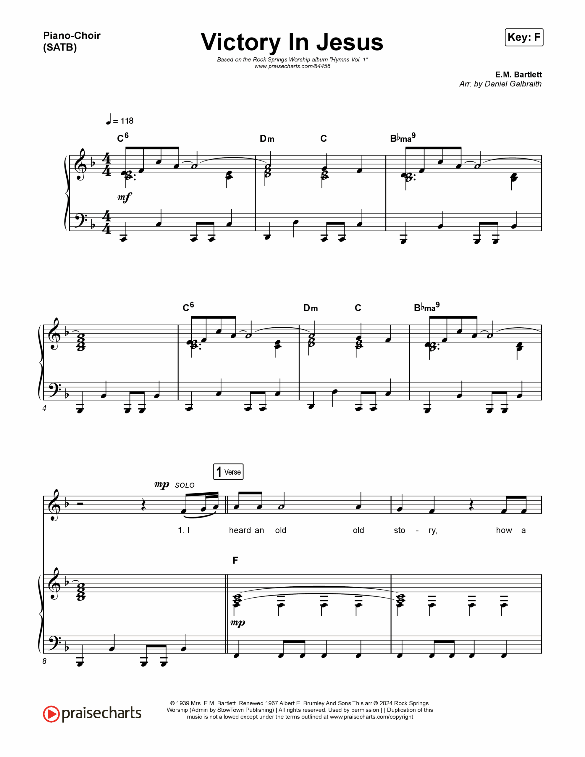 Victory In Jesus Sheet Music PDF Rock Springs Worship Arr Matt Summers Arr Amber Balltzglier PraiseCharts
