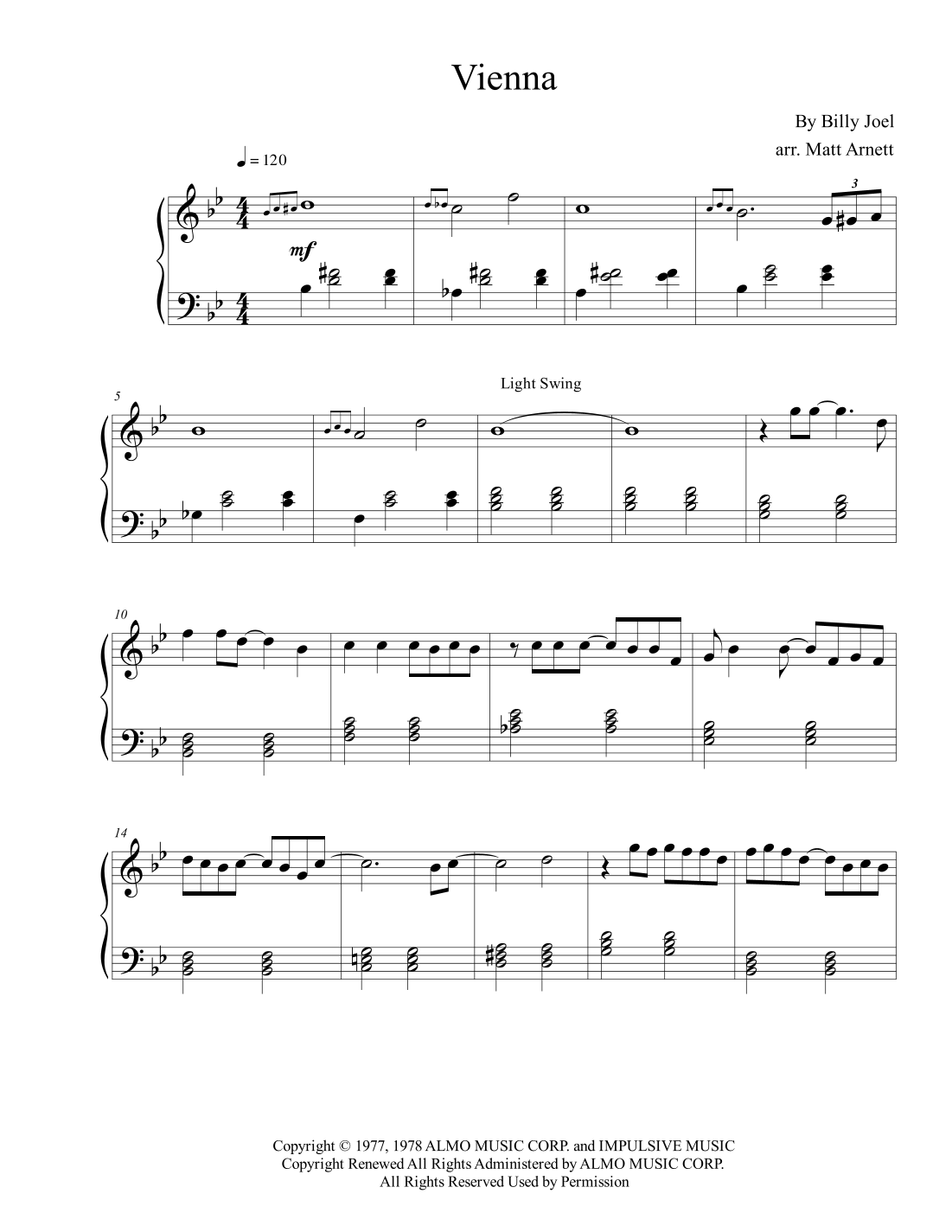 Vienna arr Matt Arnett By Billy Joel Sheet Music For Piano Solo At Sheet Music Direct