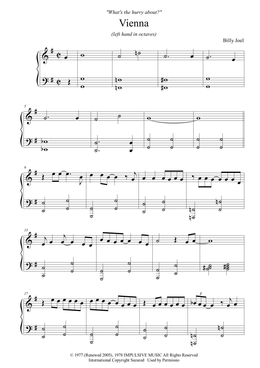 Vienna arr Passoni Music By Billy Joel Sheet Music For Piano Solo At Sheet Music Direct Vienna arr Passoni Music By Billy Joel Sheet Music For Piano Solo At Sheet Music Direct