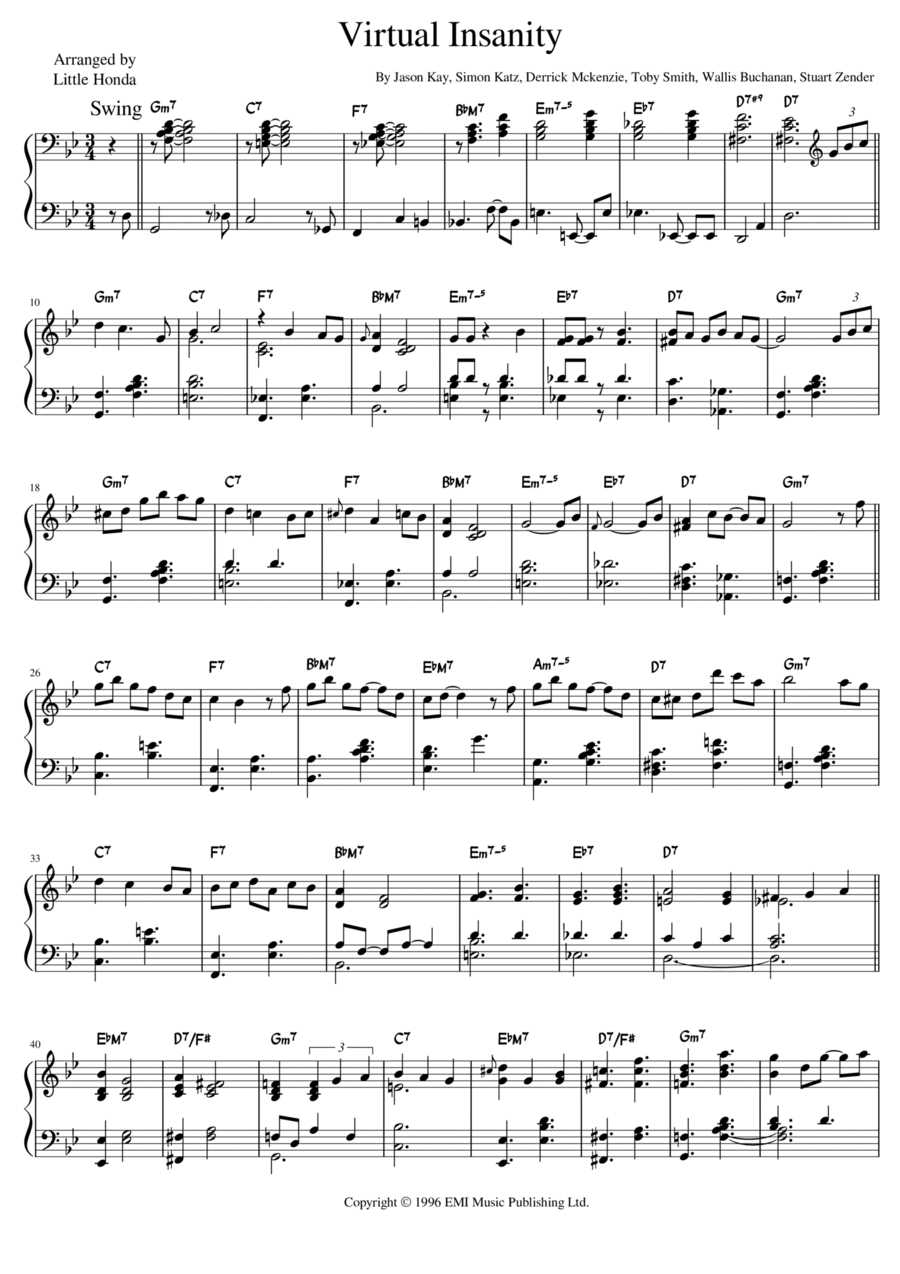Virtual Insanity By Jamiroquai Piano Solo Digital Sheet Music Sheet Music Plus