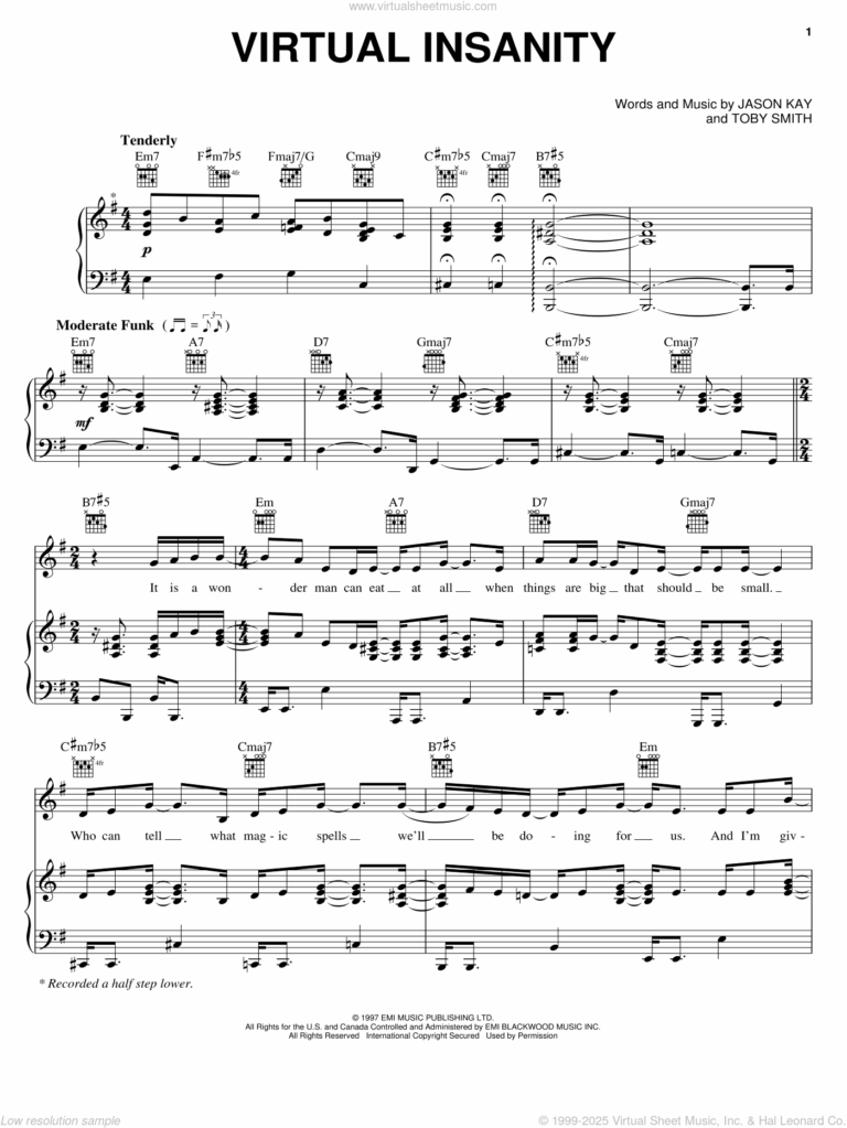 Virtual Insanity Sheet Music For Voice Piano Or Guitar PDF 
