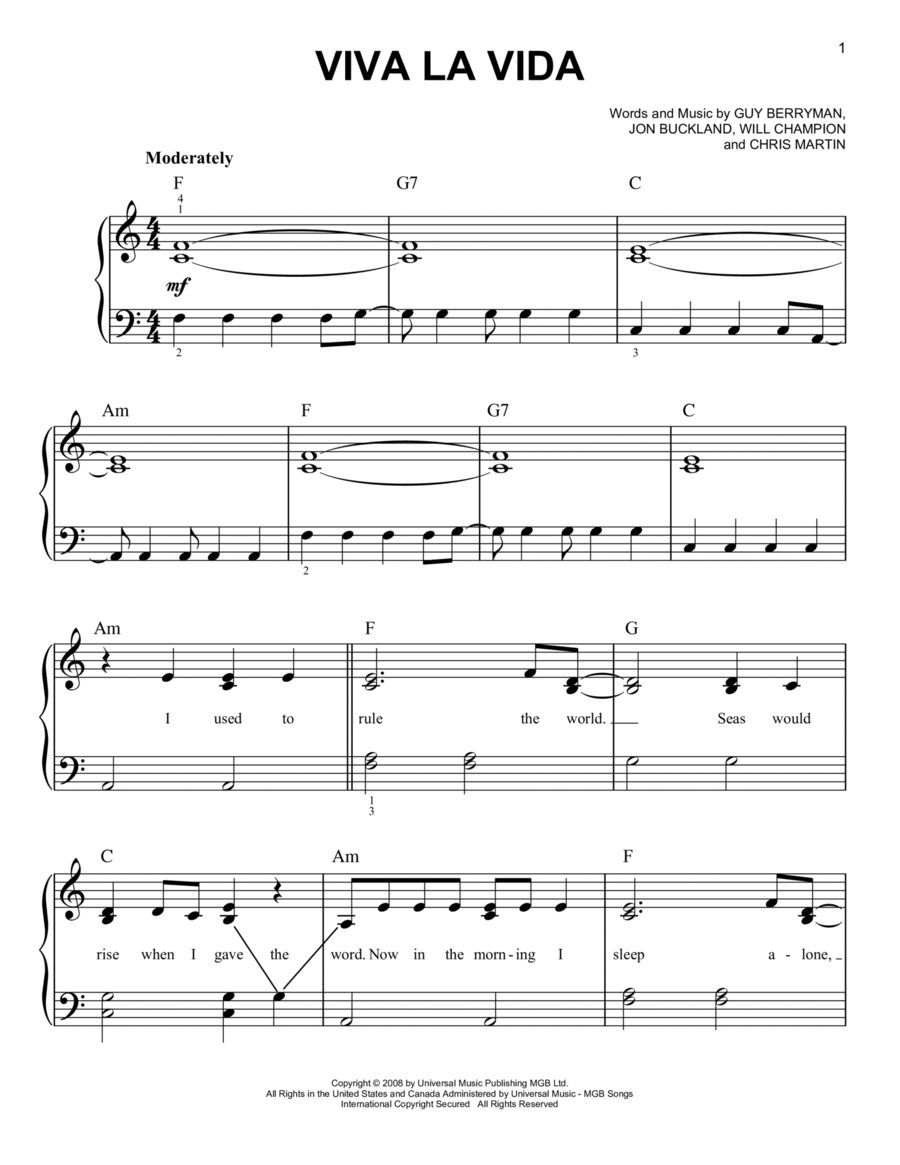Viva La Vida By Coldplay Easy Piano Digital Sheet Music Sheet Music Plus
