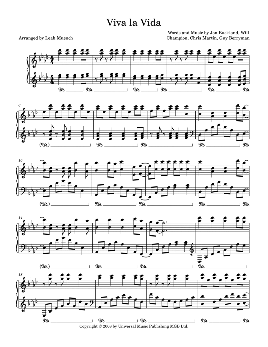 Viva La Vida By Coldplay Piano Solo Digital Sheet Music Sheet Music Plus