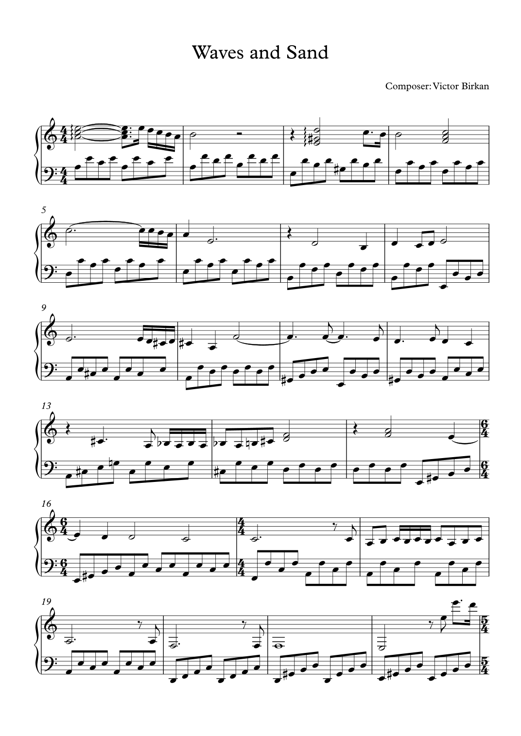 Waves And Sand By Victor Birkan Sheet Music For Piano Solo At Sheet Music Direct