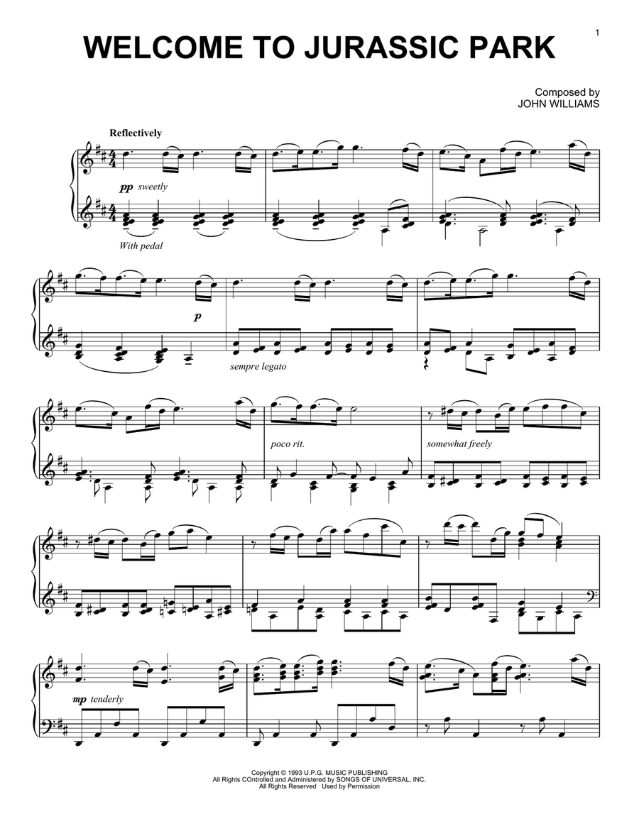 jurassic park piano sheet music