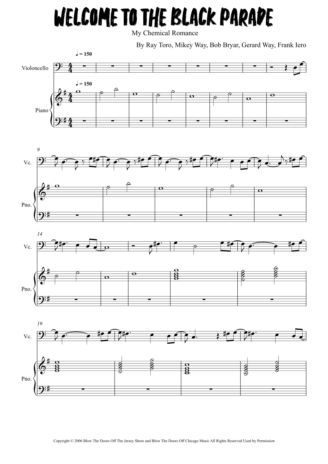 Welcome To The Black Parade arr Grant Golding By My Chemical Romance Sheet Music For Cello And Piano At Sheet Music Direct