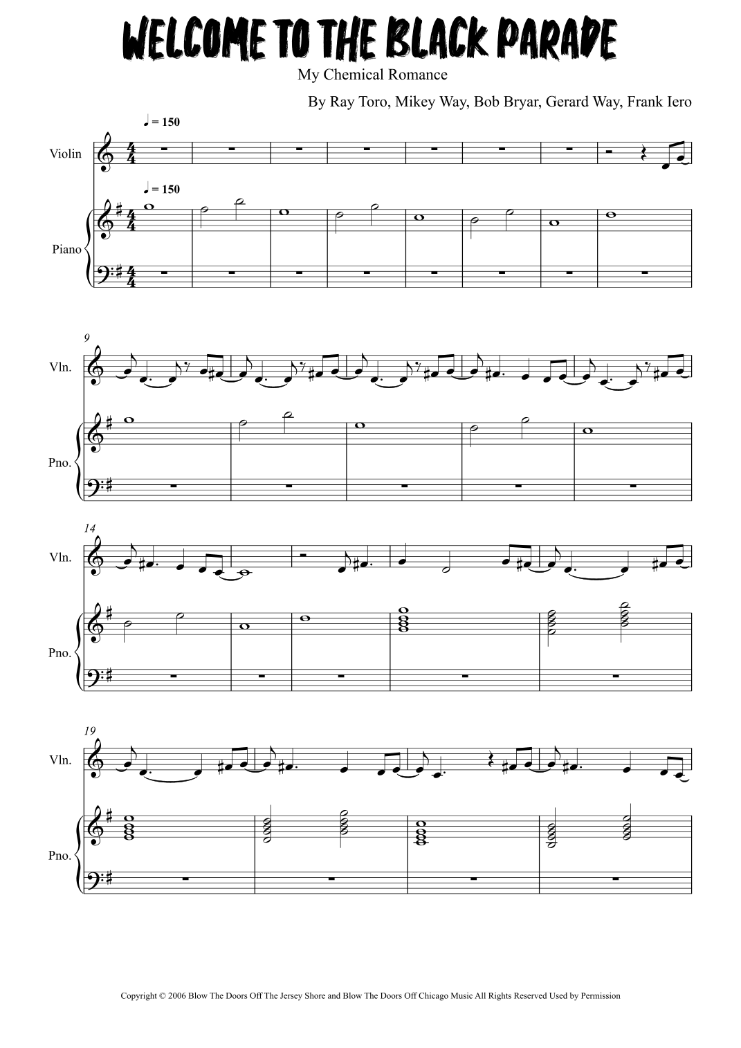 black parade piano sheet music