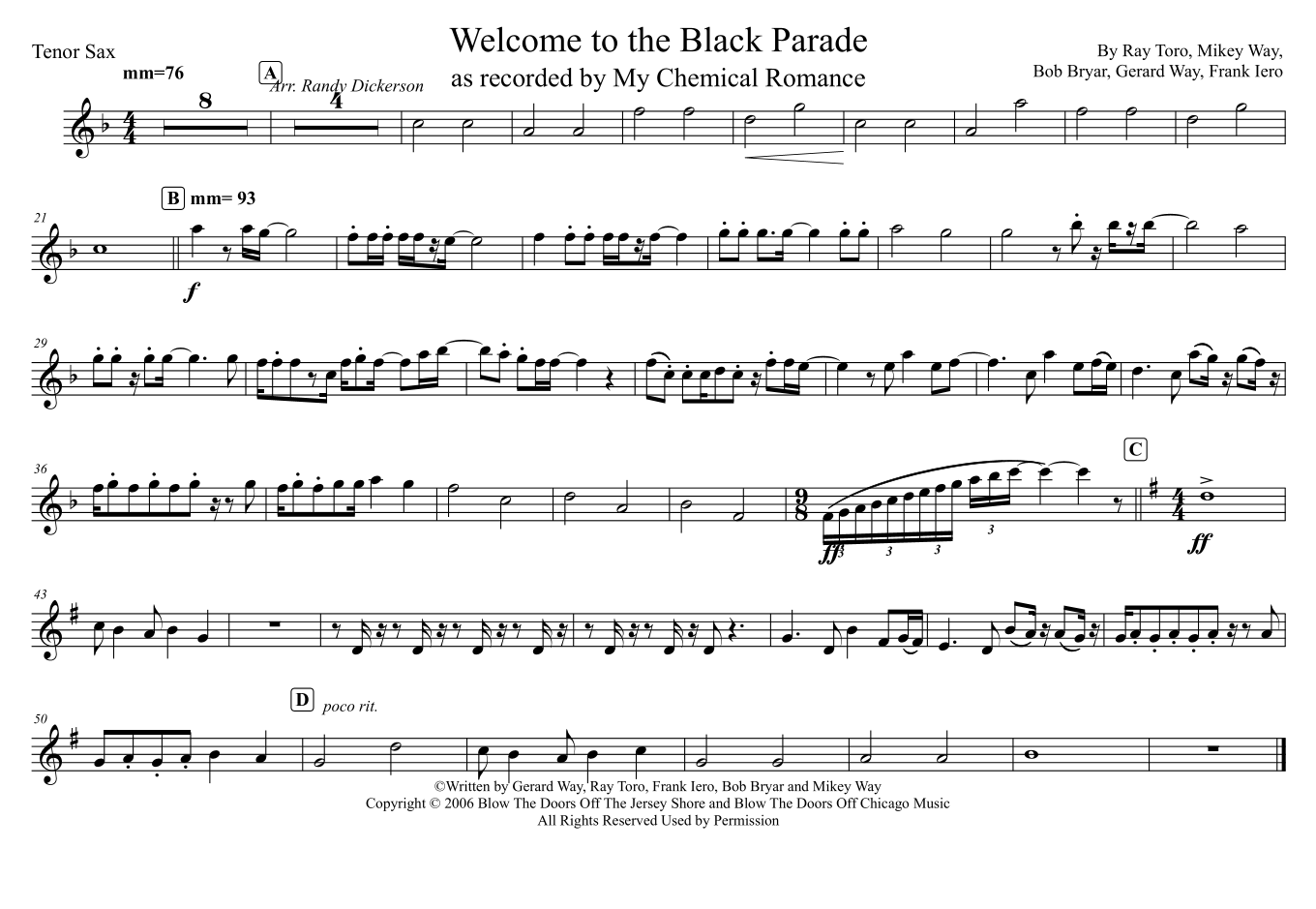 Welcome To The Black Parade arr Randy Dickerson By My Chemical Romance Sheet Music For Marching Band At Sheet Music Direct