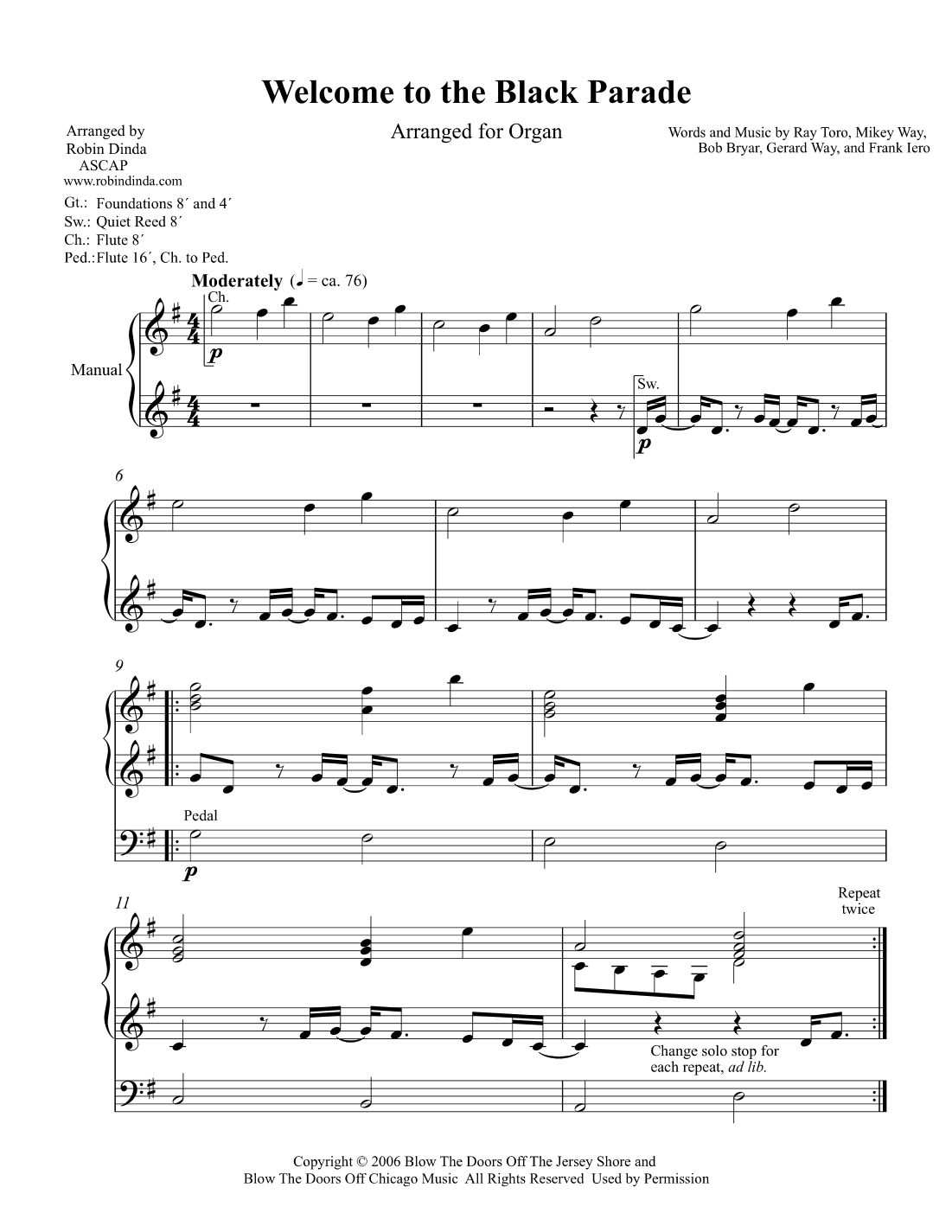 Welcome To The Black Parade arr Robin Dinda By My Chemical Romance Sheet Music For Instrumental Solo At Sheet Music Direct
