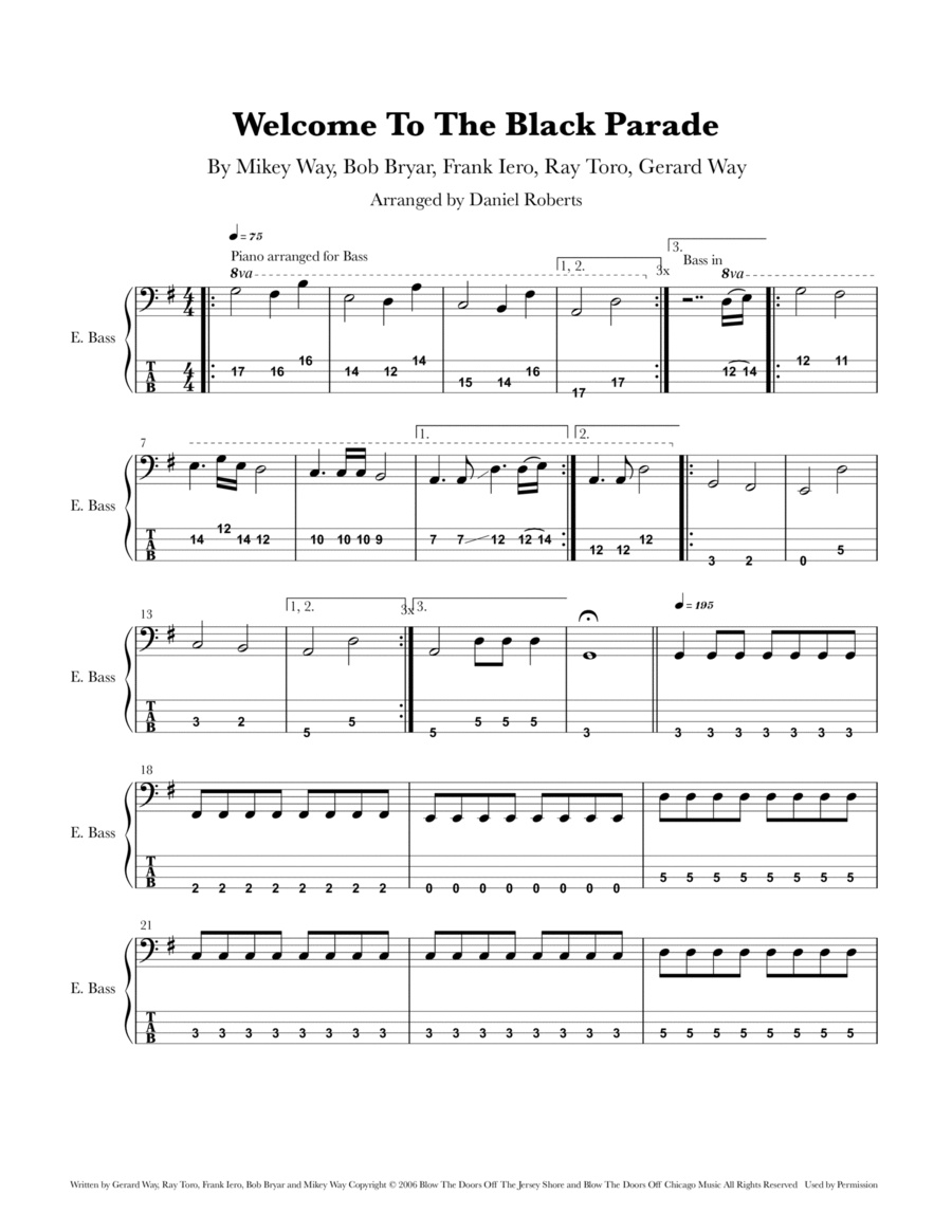 welcome to the black parade sheet music for piano