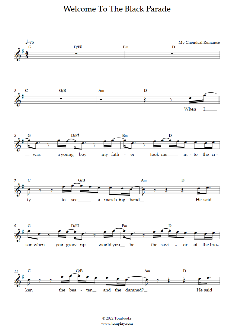 welcome to the black parade piano sheet music
