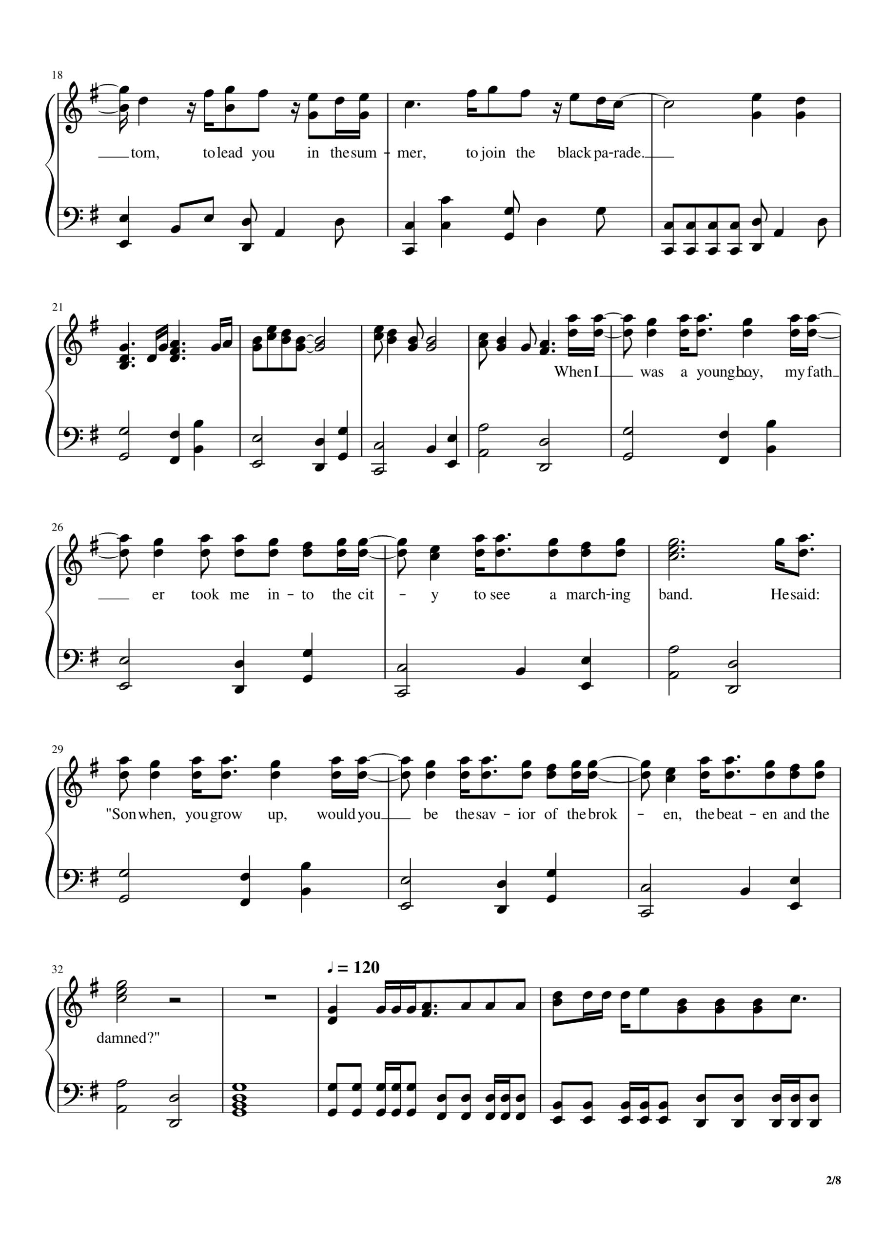 Welcome To The Black Parade Piano Sheet Music ESheetMusics