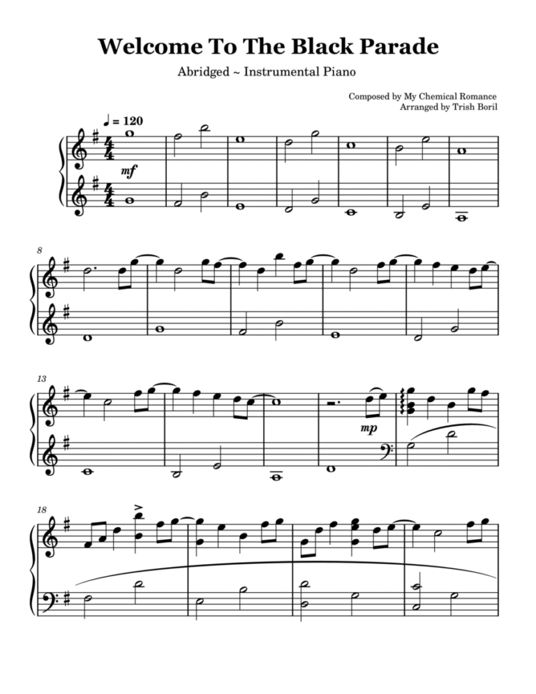 Welcome To The Black Parade Piano Solo Digital Sheet Music Sheet Music Plus
