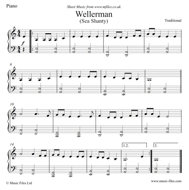 Wellerman A Traditional Sea Shanty For Piano And Other Instruments Sheet Music Audio Files