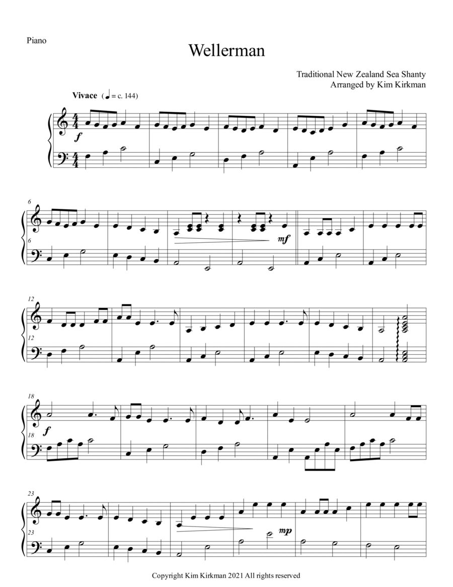 Wellerman Sea Shanty Piano No Black Notes Required arr Kim Kirkman By Traditional Sea Shanty Sheet Music For Piano Solo At Sheet Music Direct