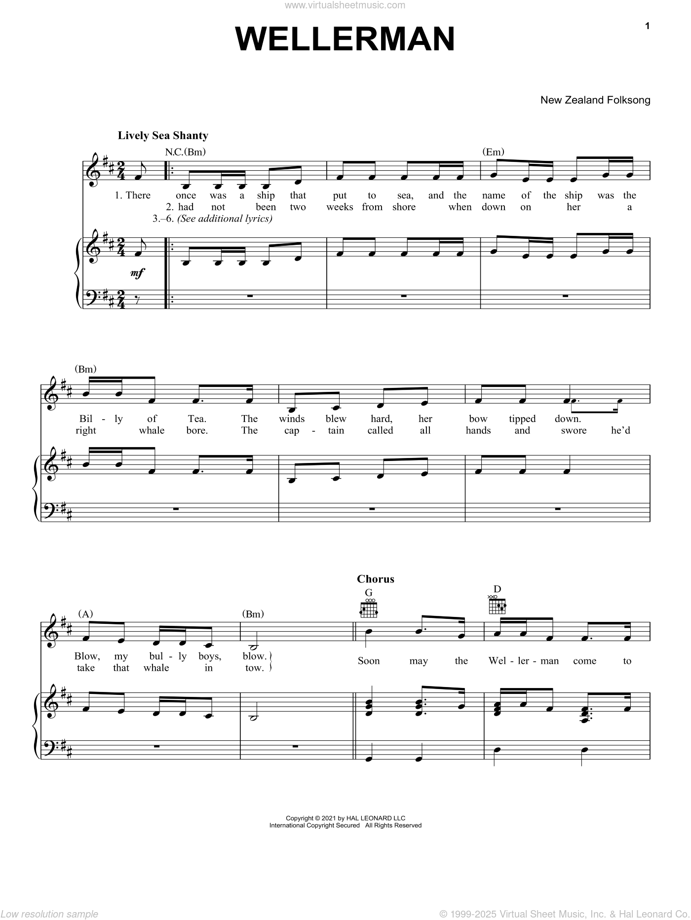 Wellerman Sheet Music For Voice Piano Or Guitar PDF 
