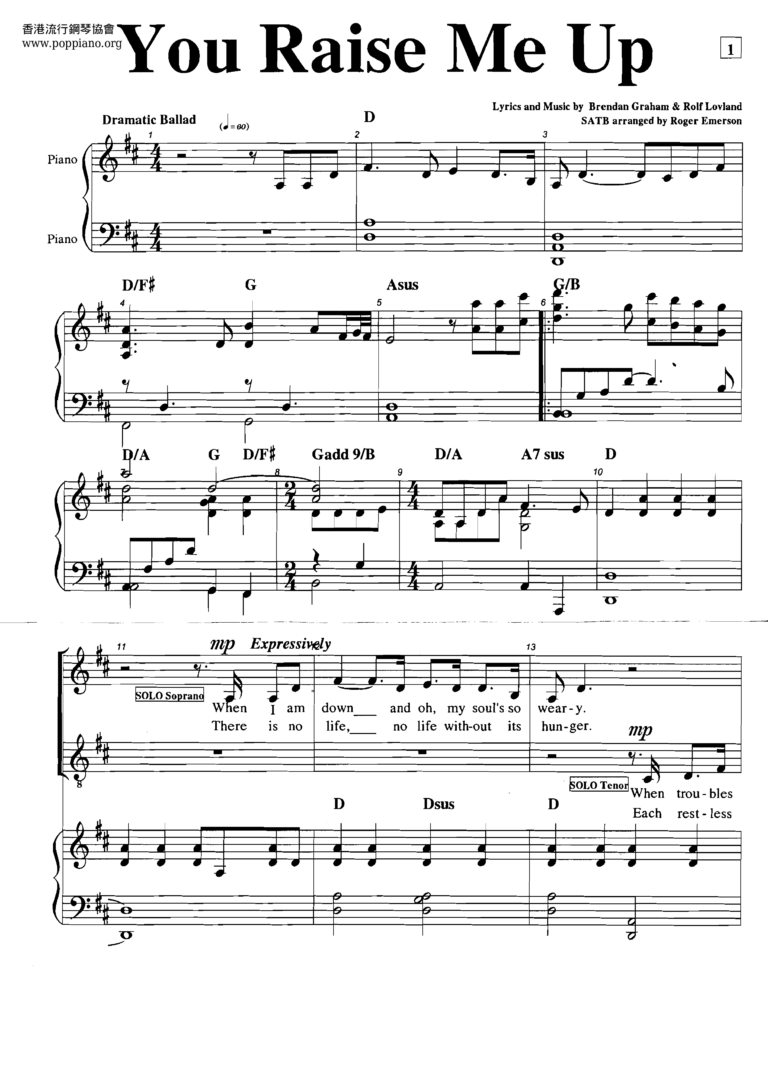  Westlife You Raise Me Up Sheet Music Pdf Free Score Download 