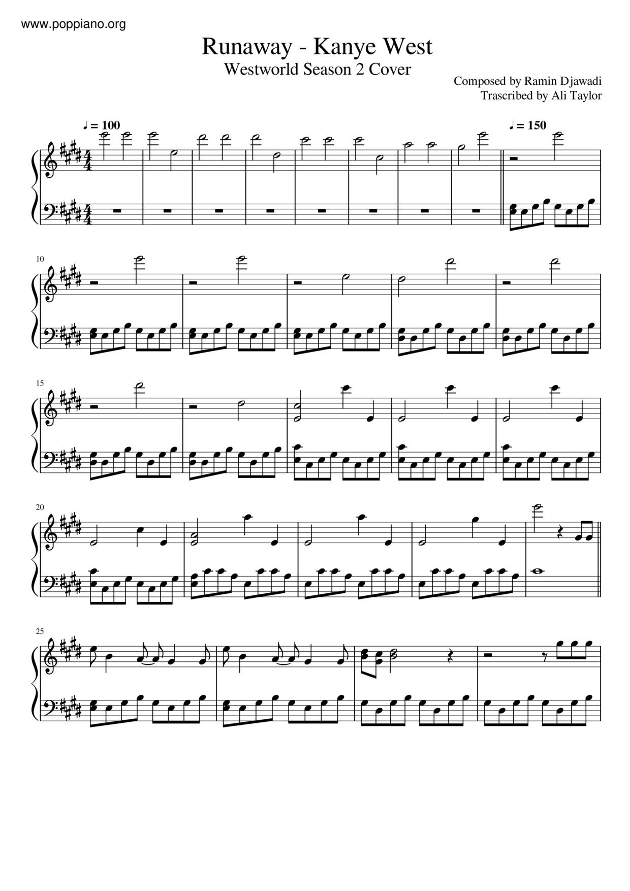 Westworld Season 2 Runaway Kanye West Sheet Music Pdf Free Score Download Westworld Season 2 Runaway Kanye West Sheet Music Pdf Free Score Download