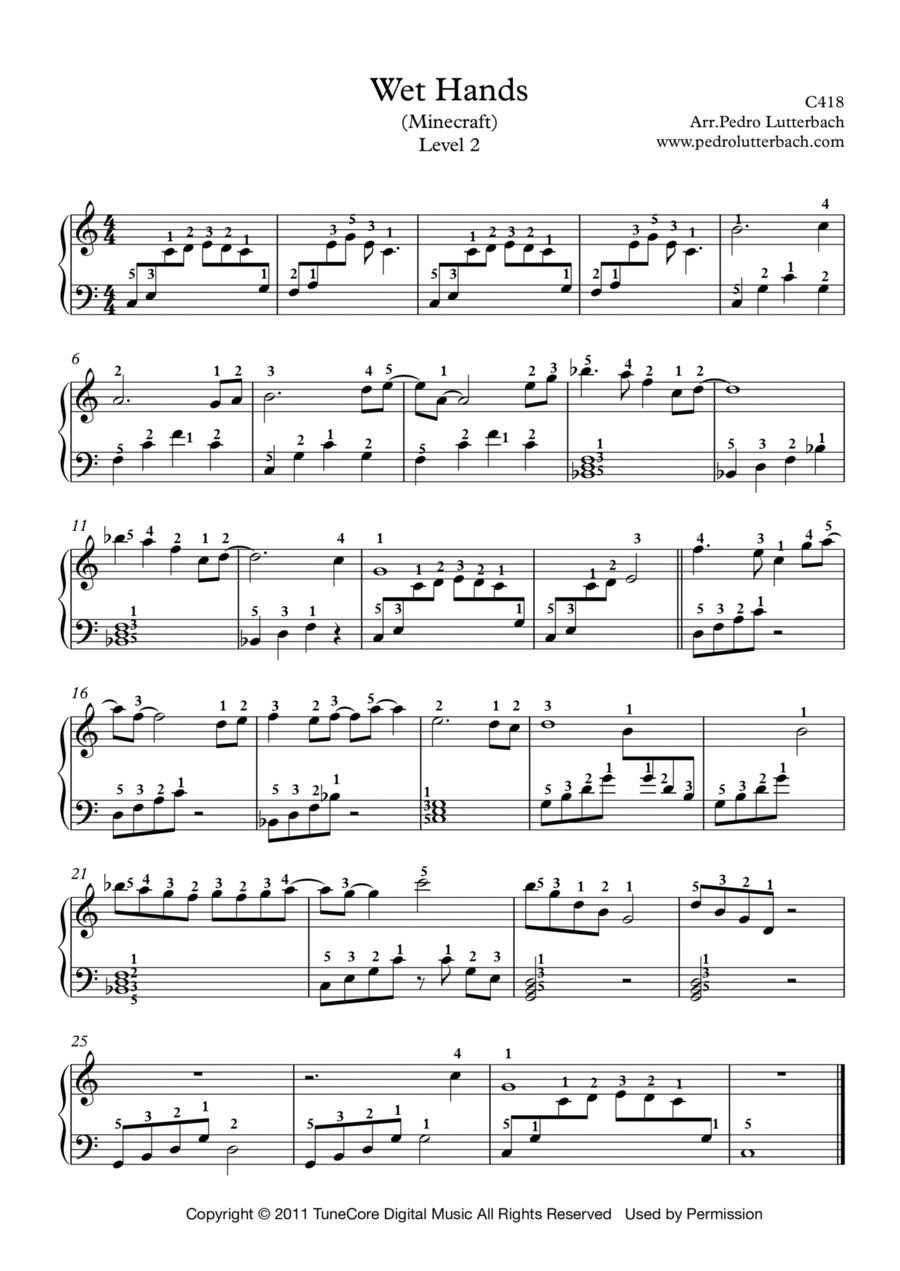 Wet Hands By C418 Easy Piano Digital Sheet Music Sheet Music Plus