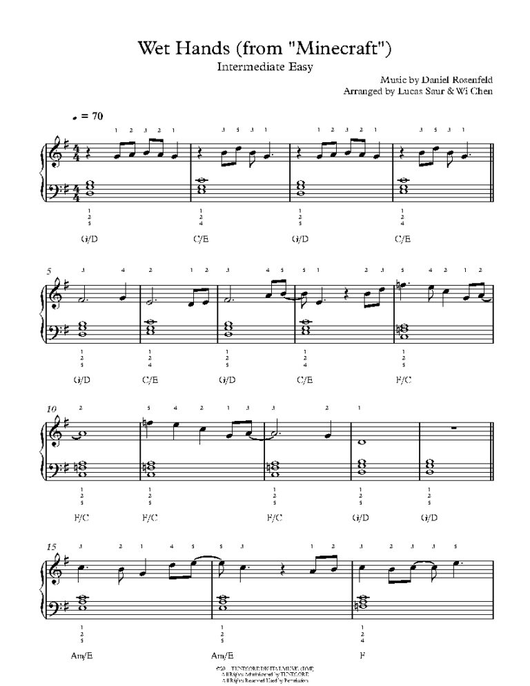 Wet Hands from Minecraft By Gareth Coker Sheet Music Lesson Intermediate Level