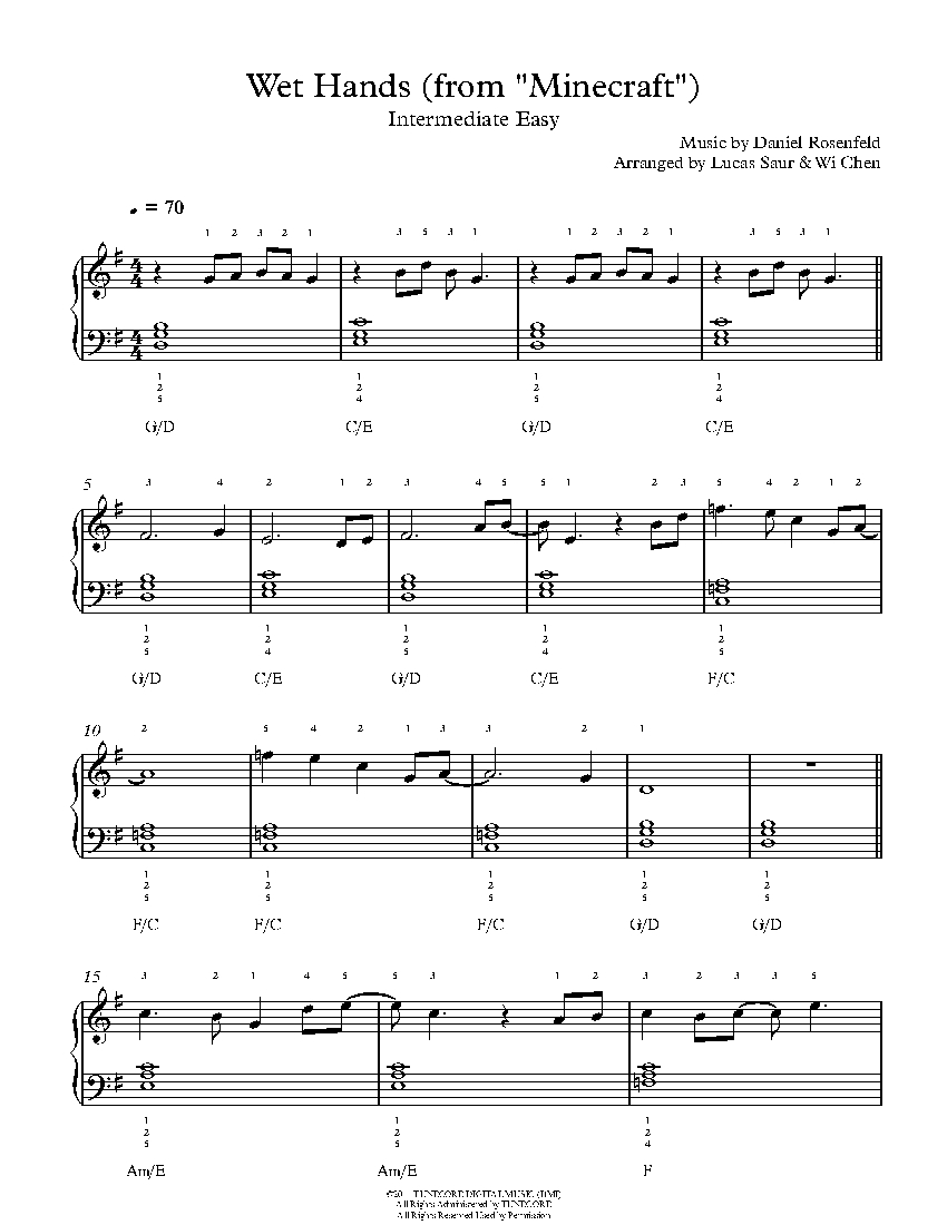 Wet Hands from Minecraft By Gareth Coker Sheet Music Lesson Intermediate Level