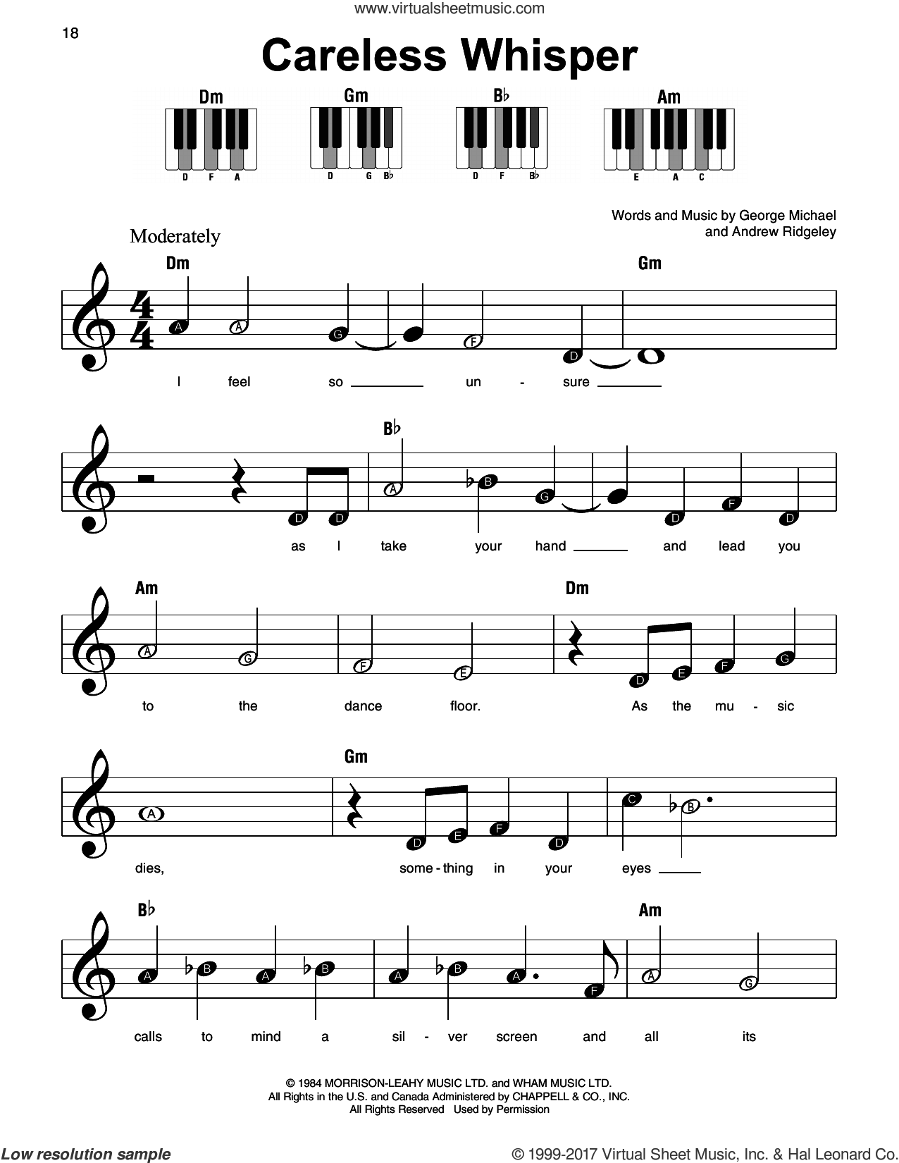 Wham Featuring George Michael Careless Whisper Sheet Music For Piano Solo Wham Featuring George Michael Careless Whisper Sheet Music For Piano Solo