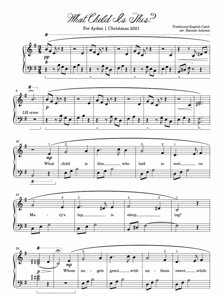What Child Is This Free Christmas Sheet Music Acheson Piano