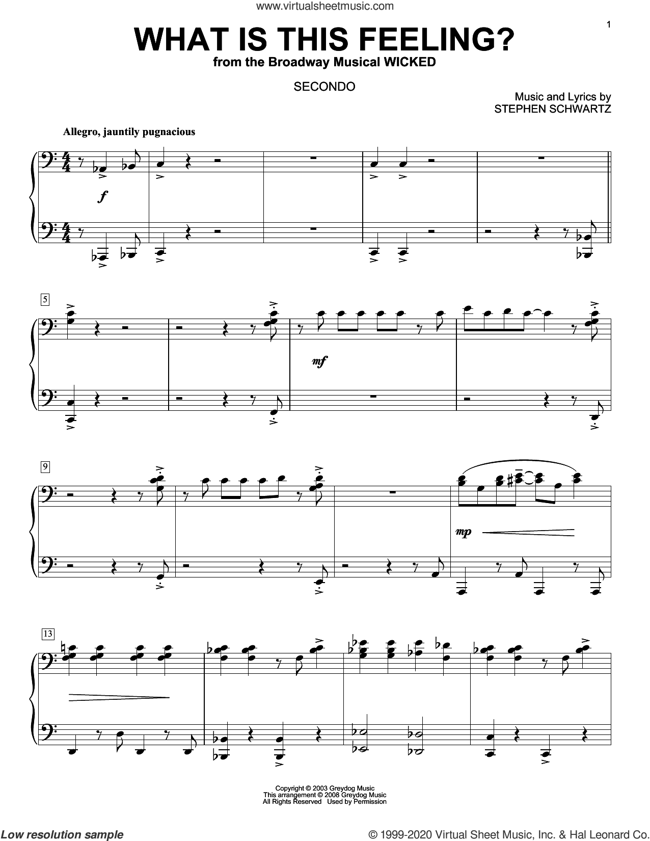 What Is This Feeling from Wicked arr Carol Klose Sheet Music For Piano Four Hands