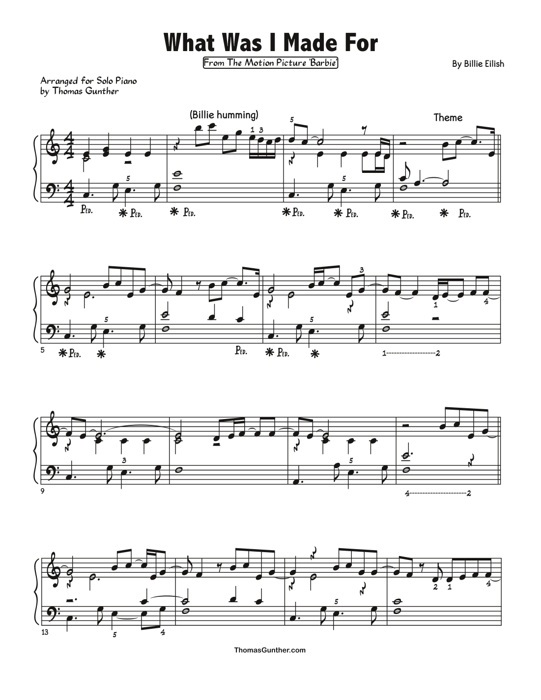 What Was I Made For arr Thomas Gunther By Billie Eilish Sheet Music For Easy Piano At Sheet Music Direct What Was I Made For arr Thomas Gunther By Billie Eilish Sheet Music For Easy Piano At Sheet Music Direct