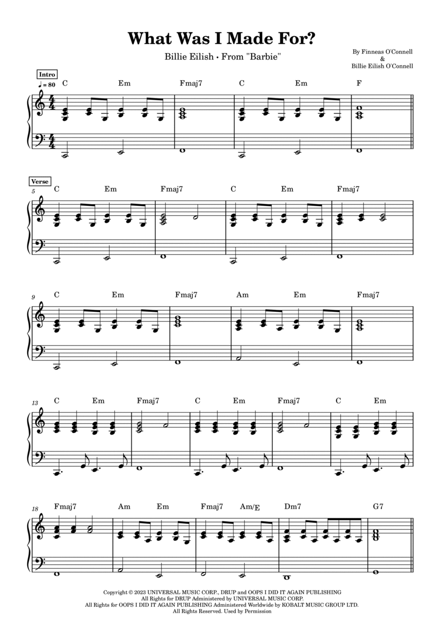 What Was I Made For By Billie Eilish Easy Piano Piano Solo Digital Sheet Music Sheet Music Plus What Was I Made For By Billie Eilish Easy Piano Piano Solo Digital Sheet Music Sheet Music Plus