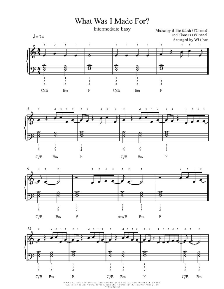 What Was I Made For By Billie Eilish Sheet Music Lesson Intermediate Level