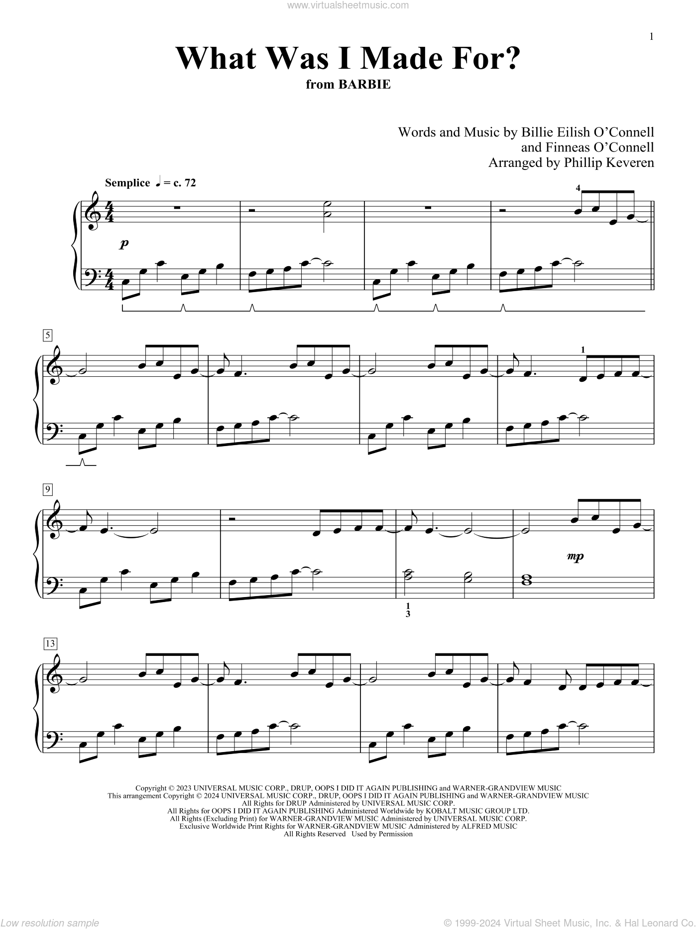 What Was I Made For from Barbie arr Phillip Keveren Sheet Music intermediate For Piano Solo What Was I Made For from Barbie arr Phillip Keveren Sheet Music intermediate For Piano Solo