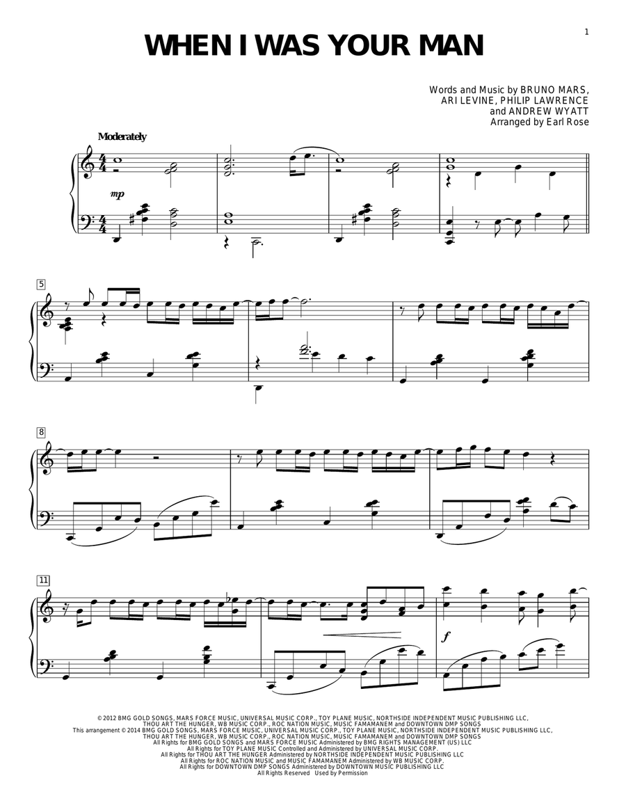 when i was your man music sheet piano when i was your man music sheet piano