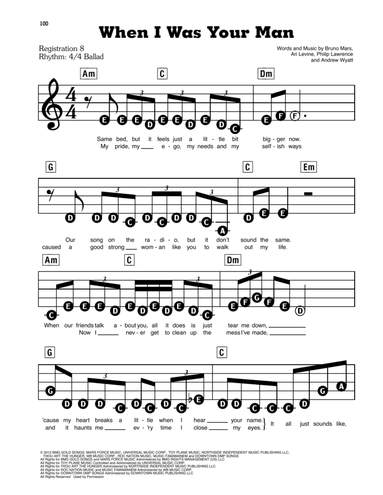 When I Was Your Man By Bruno Mars Sheet Music For E Z Play Today At Sheet Music Direct