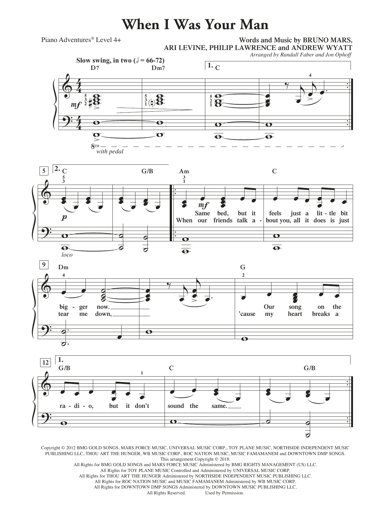 piano sheet music when i was your man piano sheet music when i was your man