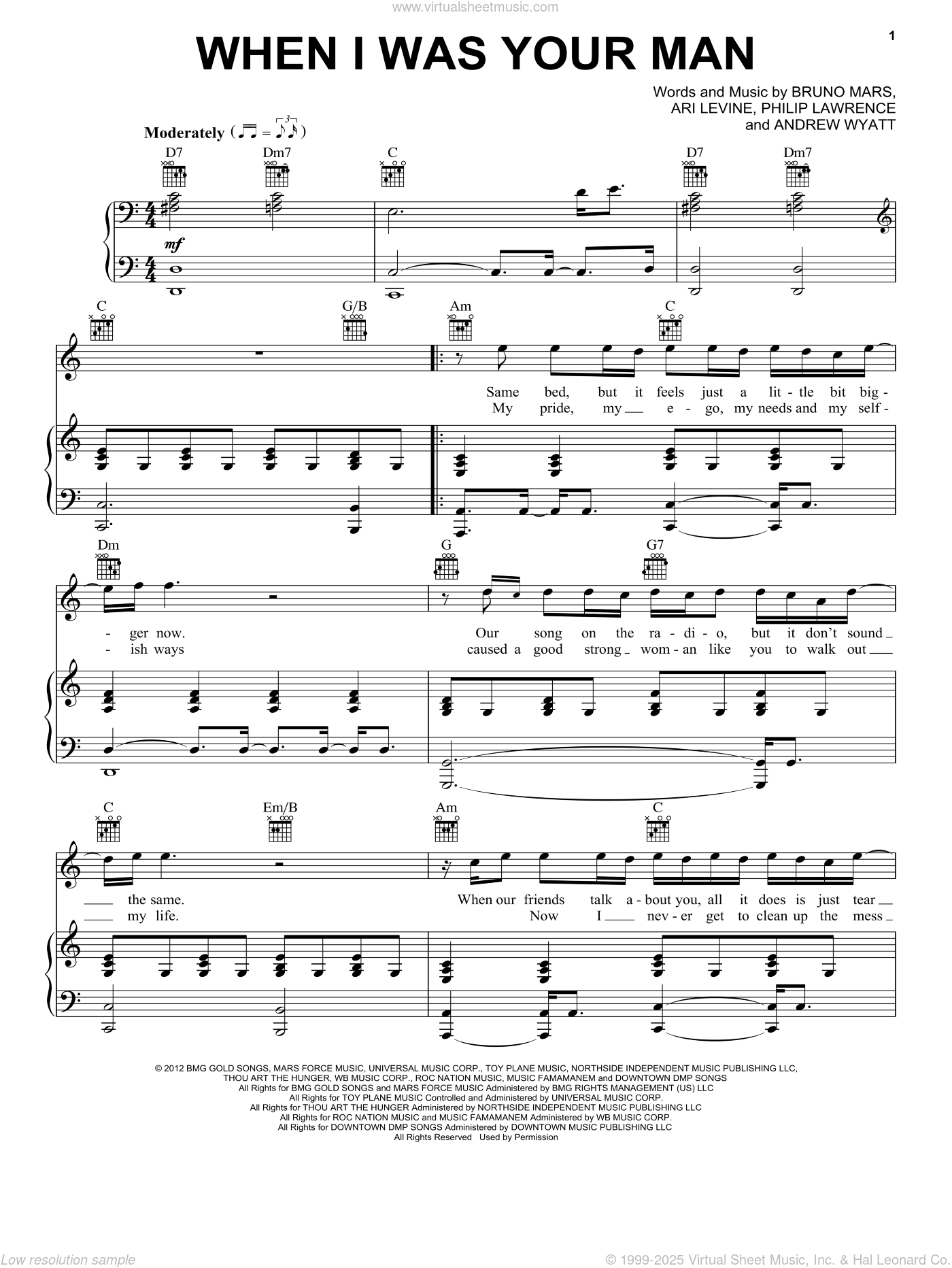 When I Was Your Man Sheet Music For Voice Piano Or Guitar V2 When I Was Your Man Sheet Music For Voice Piano Or Guitar V2