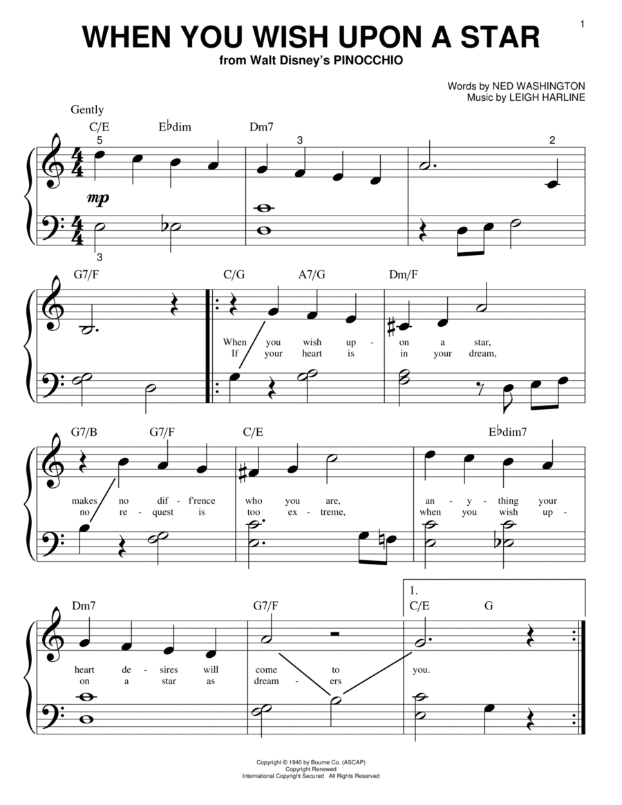 When You Wish Upon A Star from Pinocchio Easy Piano Digital Sheet Music Sheet Music Plus