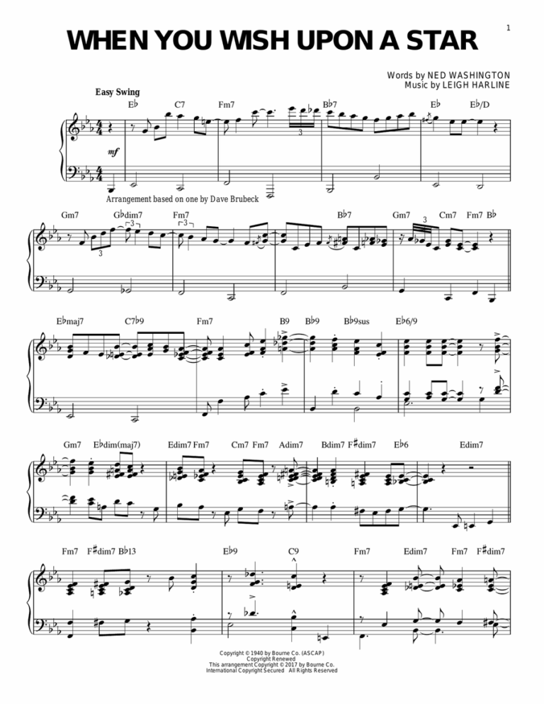 When You Wish Upon A Star Jazz Version from Pinocchio By Dave Brubeck Piano Solo Digital Sheet Music Sheet Music Plus