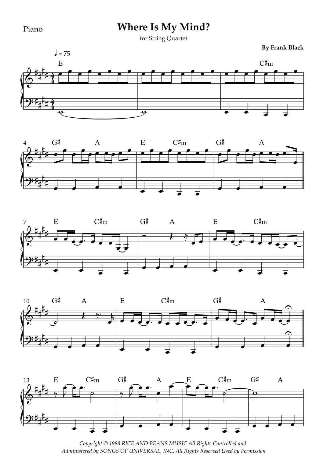 Where Is My Mind arr Wesley S SIlva By Pixies Sheet Music For Piano Solo At Sheet Music Direct