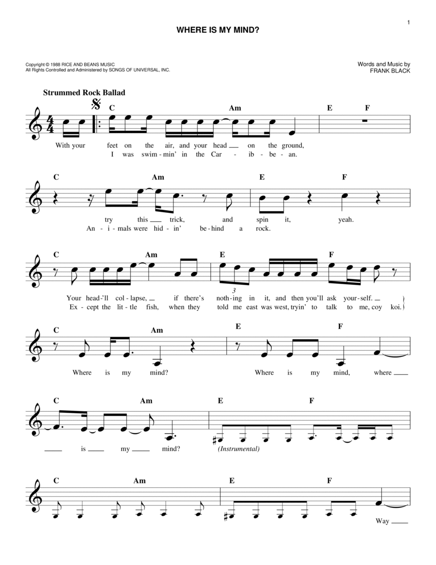 Where Is My Mind Guitar Piano Digital Sheet Music Sheet Music Plus