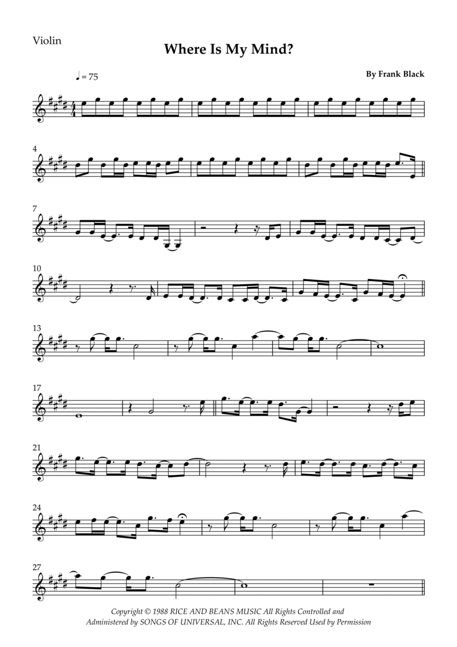 Where Is My Mind Violin Solo Digital Sheet Music Sheet Music Plus